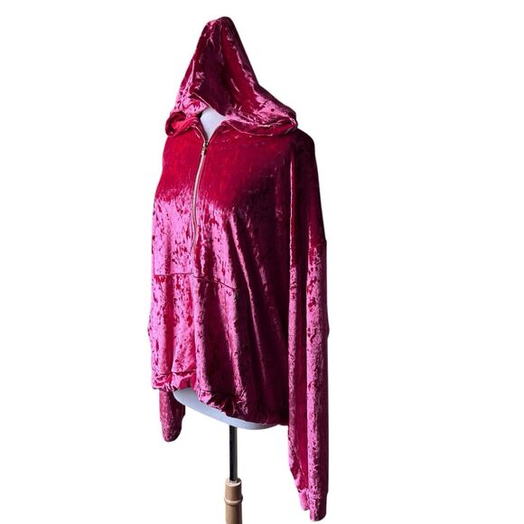 Fabletics Strawberry Crushed Velvet Zip-Up Hoodie Sweatshirt - 3X - Picture 5 of 10